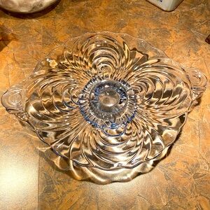 Vintage Cambridge Caprice 1940’s Oval Footed Ice Blue Glass Dish 8”